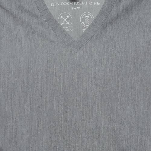 A close up of Onna by Premiers scrub tunic in Dynamo Grey