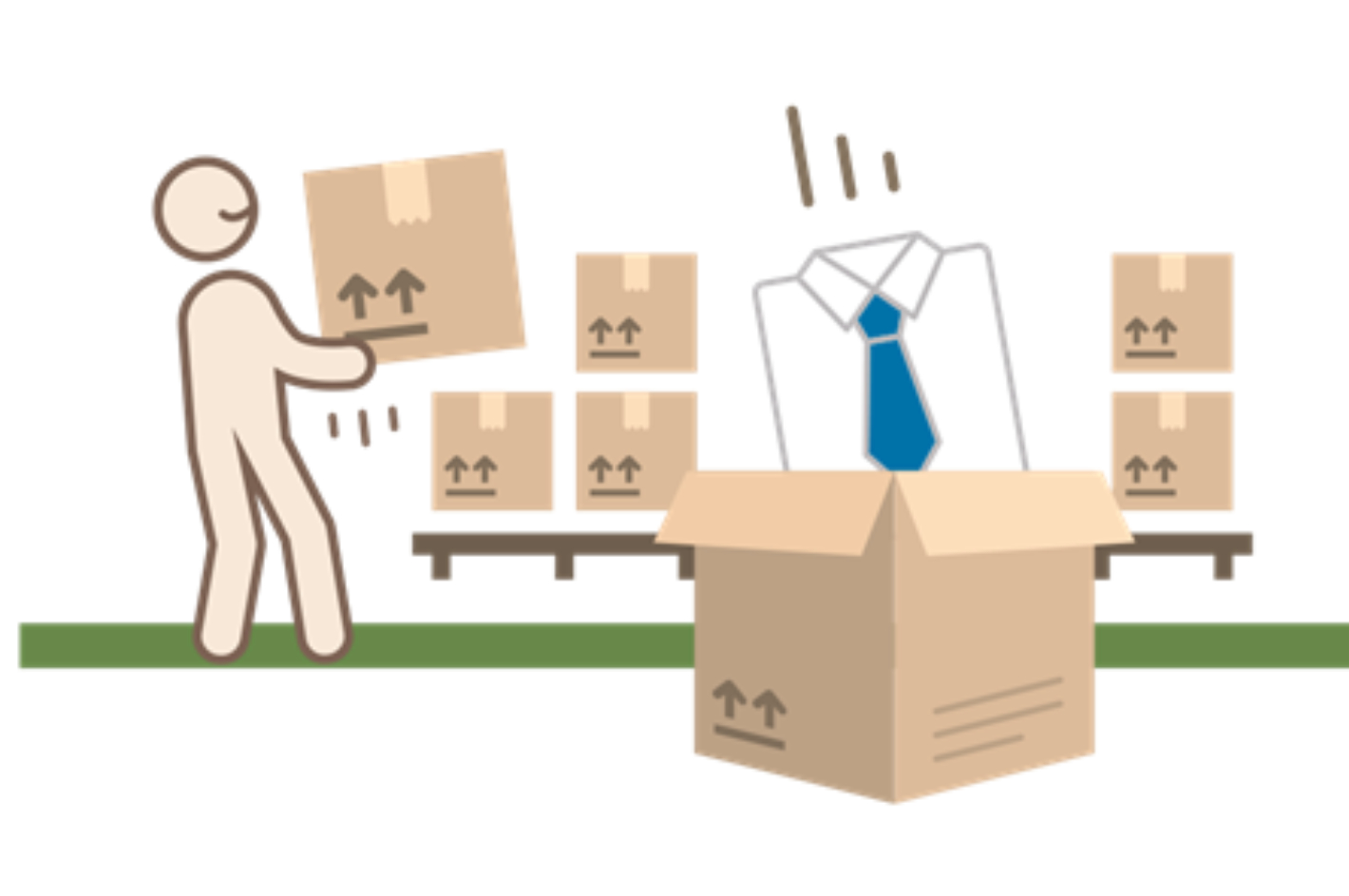 A man carrying packages, with a shirt being placed in one package